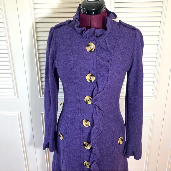 Anthropologie Luii Purple Ruffle Trim Lightweight Felted Wool Jacket - Small - Picture 8 of 11